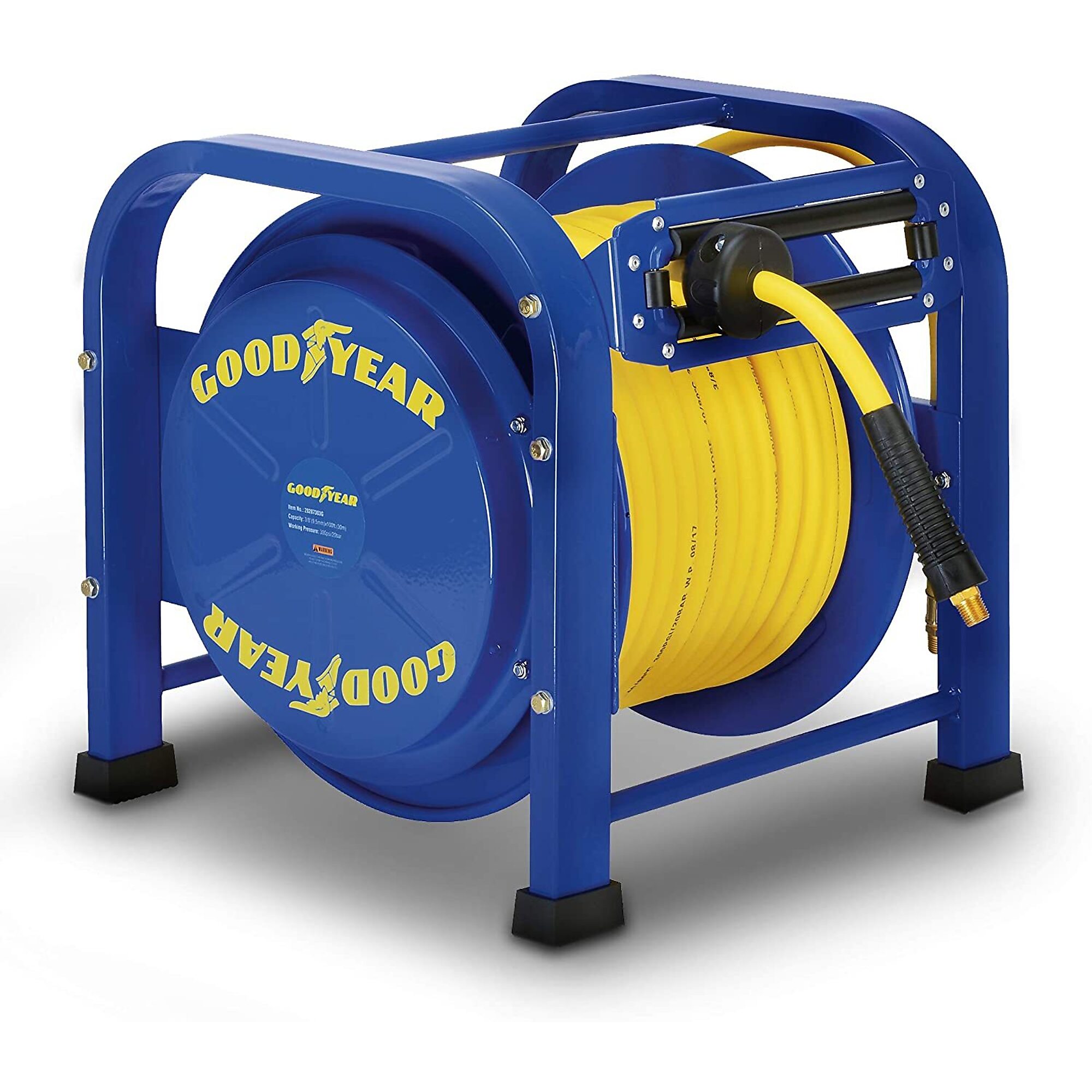 Goodyear, Portable Air Hose Reel 3/8in. x 100ft., Hose Diameter 3/8 in, Hose Length 100 ft, Model# TRI-28287303G